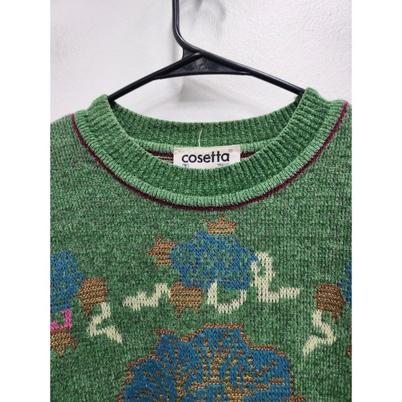 Vintage Cosetta Womens Green Tapestry Design Sweater Large Retro Pullover 90's - Picture 3 of 8